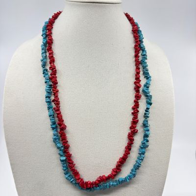 Native American Style Coral & Turquoise Beaded Necklace Collection - 3 Pcs