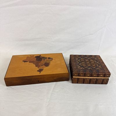 Vintage Suerdieck & Co. Brazil Cigar Box & Polish Carved Wooden Box