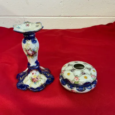 Antique Hair Receiver & Candlestick Holder 