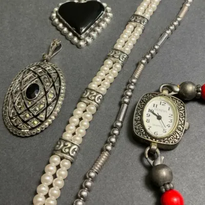 German Sterling And Mexico Sterling Pendants, Brighton Bracelet And Vintage Watch