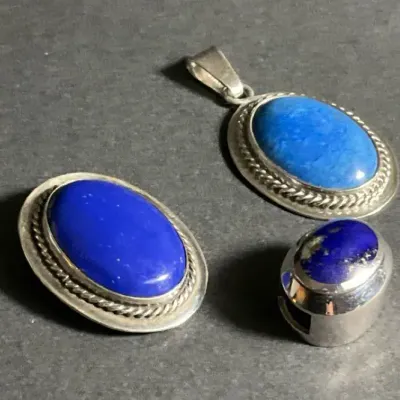 Sterling Silver Bluestone Pendant And Slide - Lapis Lazuli Cabochons 0.879 OZT