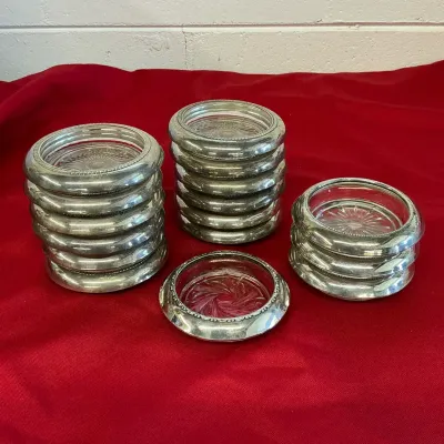 Sterling Rim Glass Coasters