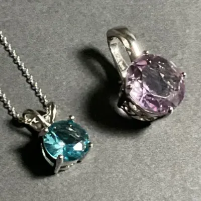 Large Lavender Sterling Silver Pendant With Blue Gemstone Pendant & 18” Chain