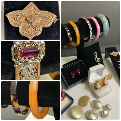 Jewelry VTG Treasure Trove - Cameos, Bakelite-Style Bangles, Brooches & Earrings
