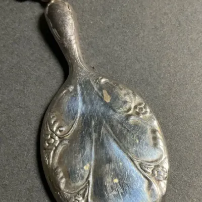 Heavy Mexican Sterling Silver Miniature Hand Mirror Pendant Necklace 