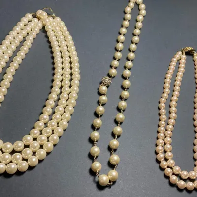 Faux Pearl Necklaces - Carolee, Triple Strand & Wire Wrap