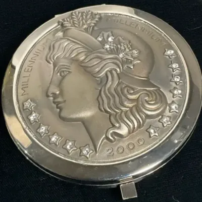 Irving W. Rice Y2K Millenium 2000 Compact Mirror Lady Liberty W/ Swarovski Crystals