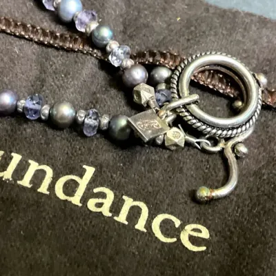 Sundance Running Bear RB Sterling Silver Pearl Tanzanite Lolite Toggle Bracelet