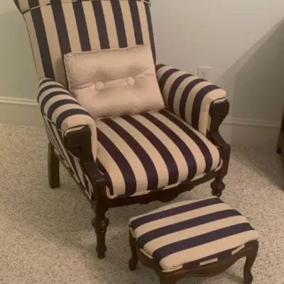 Lovely Navy Blue and Cream Striped Upholstered Chair