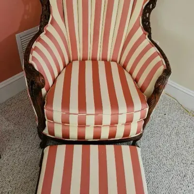 Hand Carved French Arm Chair & Ottoman 