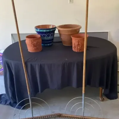 (4) Pots & (2)  Antique Rakes