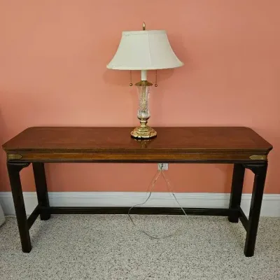 Long Entry Table & Heavy Brass & Crystal Lamp