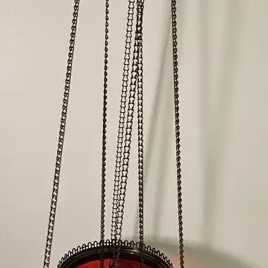 Vintage Hanging Red Glass Candle Lamp