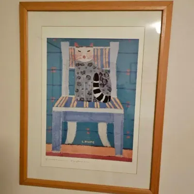 (2) Framed Cat Water Colors- Signed L. Fiume