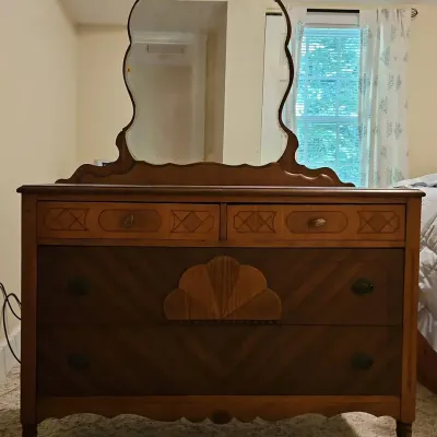 Art Deco Inlaid Dresser W/ Mirror 