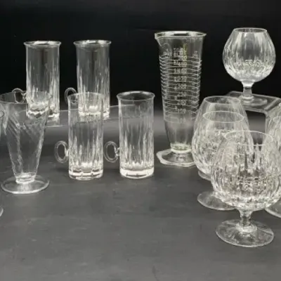 Cut Crystal Brandy Snifters, Fancy Mugs & Measuring Beaker