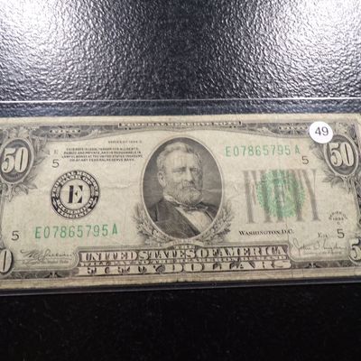 1934-C GREEN SEAL BANK OF RICHMOND, VA. $50 FEDERAL RESERVE NOTE