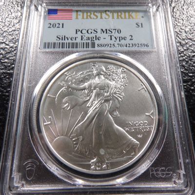 2021 PCGS MS70 TYPE 2 AMERICAN SILVER EAGLE DOLLAR