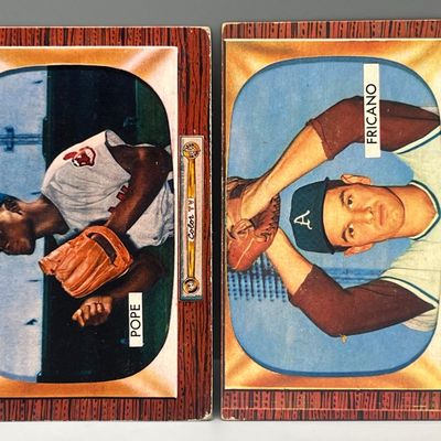 Sale Photo Thumbnail #21: 1955 Bowman Dave Pope #198 & Marion Fricano #316