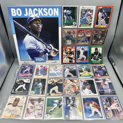 Sale Photo Thumbnail #199: Assorted Bo Jackson Baseball Memorabilia Lot W/ Cards & Magazine