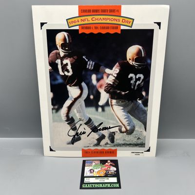 Sale Photo Thumbnail #100: 1994 NFL Champions Day Jim Brown Cleveland Browns Autographed Poster - Includes a COA from a company unfamiliar to the auction house. Authentication has not been independently verified by a recognized third-party authenticator. Bidder should inspect all p