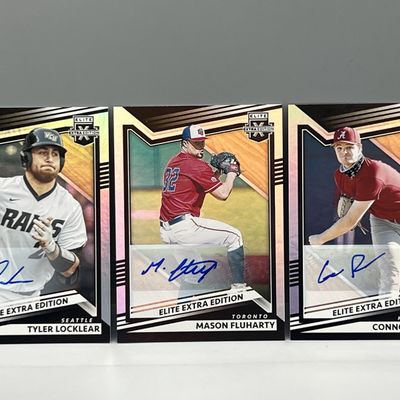 Sale Photo Thumbnail #122: 2022 Panini Elite Extra Edition Tyler Locklear, Mason Fluharty, & Connor Prielipp Prospect/RC Autos