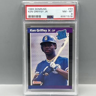 Sale Photo Thumbnail #145: 1989 Donruss Ken Griffey Jr. RC #33 PSA NM-MT 8