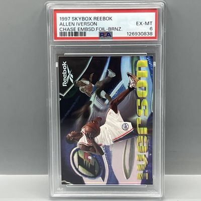 Sale Photo Thumbnail #139: 1997 Skybox Reebok Allen Iverson Promo Embossed Bronze Foil PSA EX-MT 6