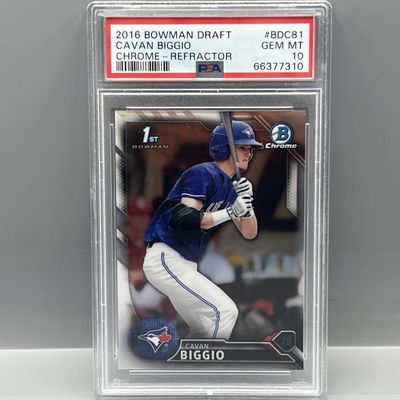 Sale Photo Thumbnail #133: 2016 Bowman Chrome Draft Cavan Biggio 1st Bowman Refractor RC #BDC81 PSA Gem Mint 10