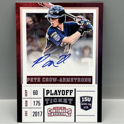 Sale Photo Thumbnail #149: 2017 Panini Elite Extra Edition Contenders Team USA Pete Crow-Armstrong 15U Playoff Ticket Auto #/15