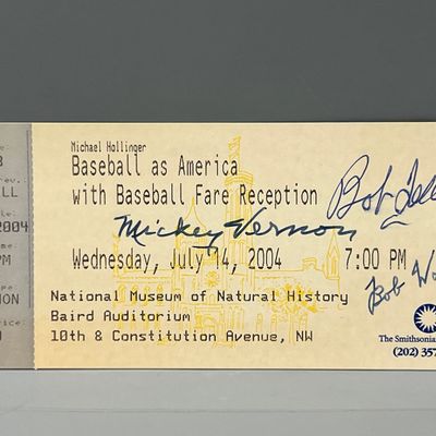 Sale Photo Thumbnail #57: 2004 Baseball As America Reception Mickey Vernon, Bob Feller, & Bob Wolff Autographed Ticket Stub - No COA