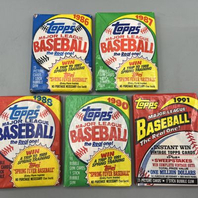 Sale Photo Thumbnail #183: (5) 1986-91 Topps Baseball Unopened Wax Packs
