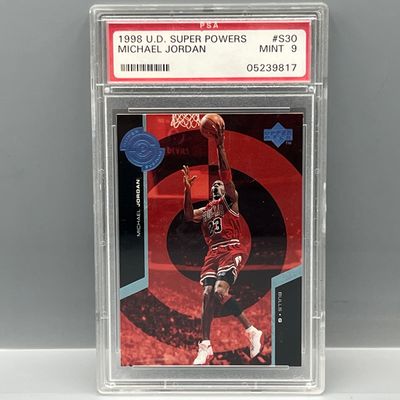Sale Photo Thumbnail #207: 1998 Upper Deck Michael Jordan Super Powers Insert #S30 PSA 9 - PSA registry database mismatch on serial number - incorrectly lists the Bronze version of this card but the card and slab are accurate and legitimate
