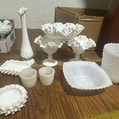 Assorted Hobnail Milk Glass