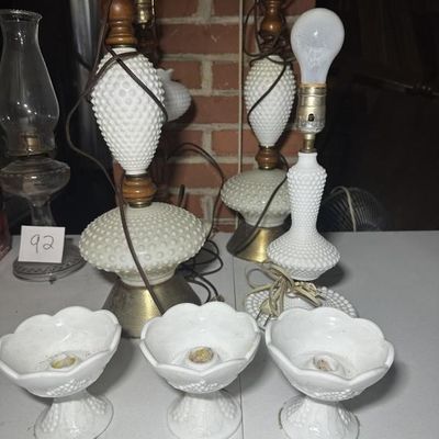Hobnail Lamps and Milk Glass Compotes