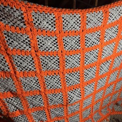 Handmade Orange & Grey Granny Square Afghan