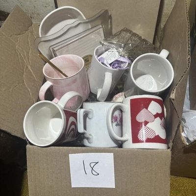 Box Lot of Assorted Mugs and Tableware