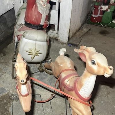 1960s Empire Santa in Sleigh with Reindeer Blow