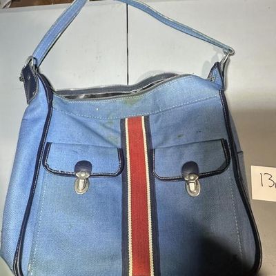 Vintage Blue Canvas Carry-On Bag/Purse