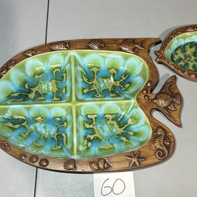 2 pc Treasure Craft USA Fish Serving Set