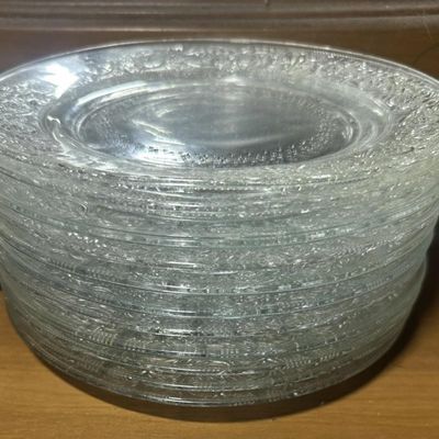11 Clear Pressed Glass Salad / Dessert Plates