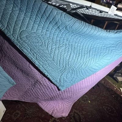 Reversible Teal & Lavender Stitched Utility Quilt