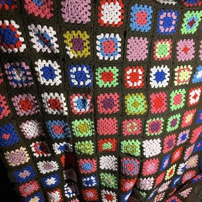 Colorful Handmade Granny Square Afghan, Queen