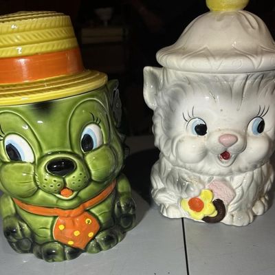 1960s Ceramic Anthropomorphic Cat/Dog Cookie Jars