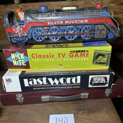 1960s Tin Silver Mountain Train, NIB Board Games