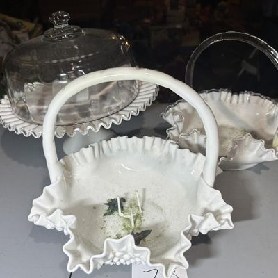 3-Piece Vintage Fenton Style Milk Glass Showcase