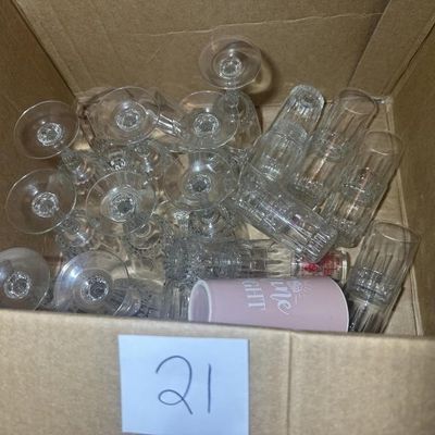 Box of Assorted Cut Glass and Crystal Drinkware