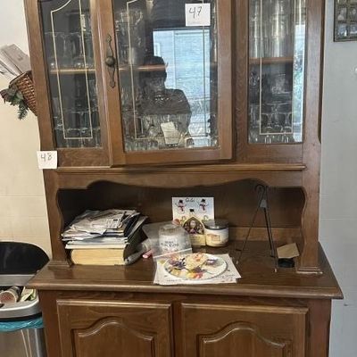 Traditional Styled Oak China Hutch, contents not
