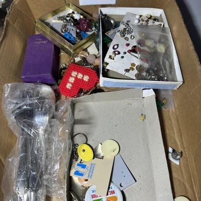 Flat of Costume Jewelry, Pinbacks and
