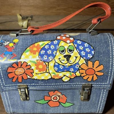 1970s Aladdin Denim-Look Vinyl Lunchbox & Thermos